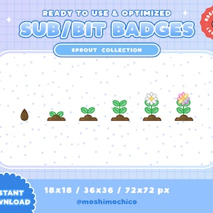 Twitch Sub Badges / Bit Badges / Emote - Cute Flower Sprout Collection / Kawaii / Streamer / Plant / Sparkle / Leaf