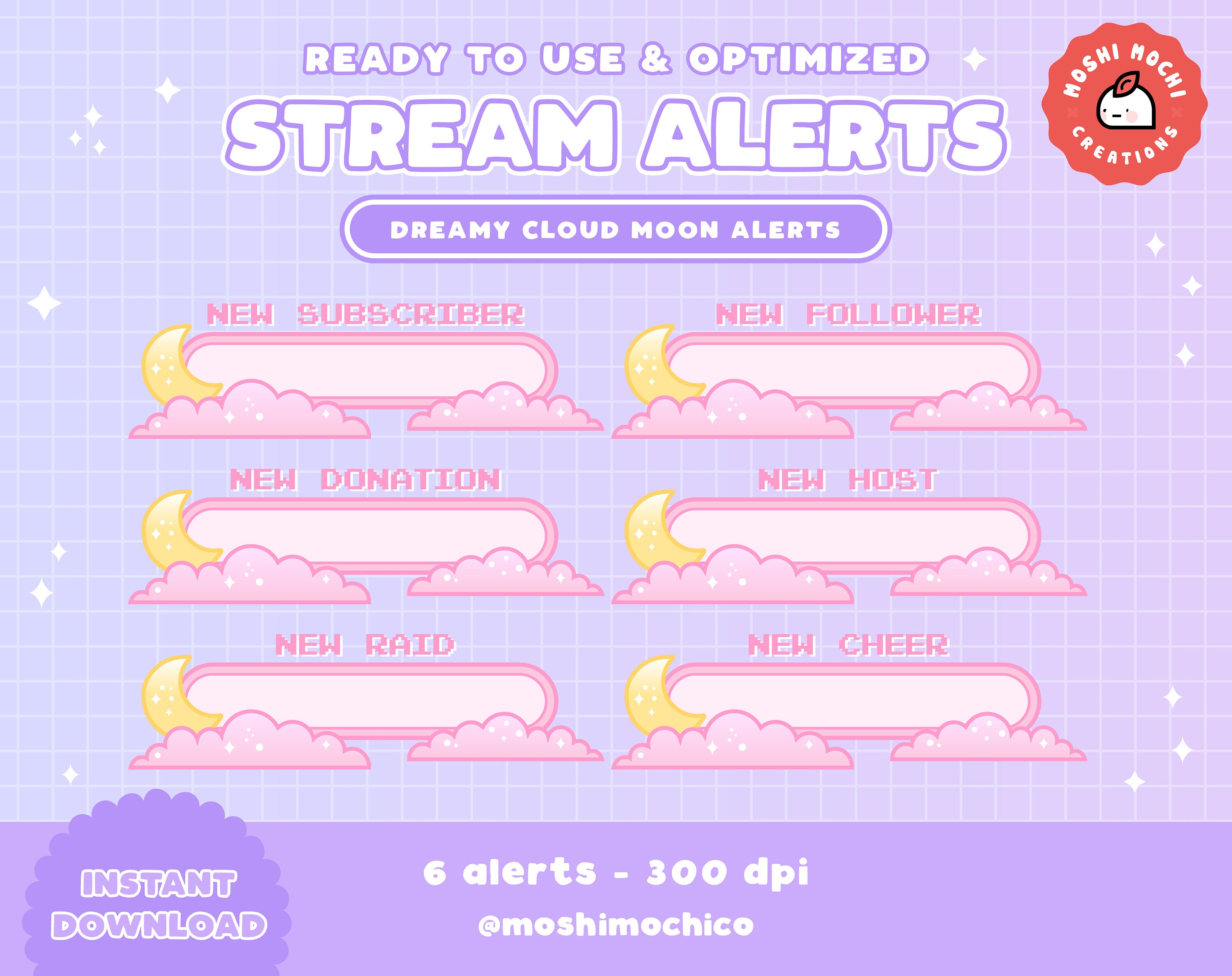 6x Twitch Cute Pink Dreamy Moon Cloud Static Alerts New Etsy 6x Twitch Cute Pink Dreamy Moon Cloud Static Alerts New Etsy