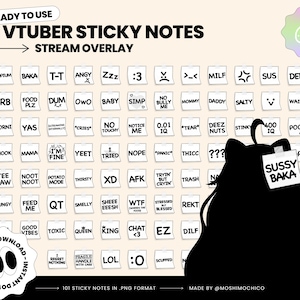 101 Vtuber Sticky Note Set, Funny Stream Overlay, P2U Vtuber Stream Assets, Custom, PNGtuber, Streamer Setup, Cute Aesthetic, Cozy, Sus