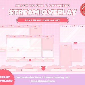 Customizable Twitch Overlay Set | Valentines Stream Package | Angel Heart Theme | Cute Aesthetic | Stream Setup