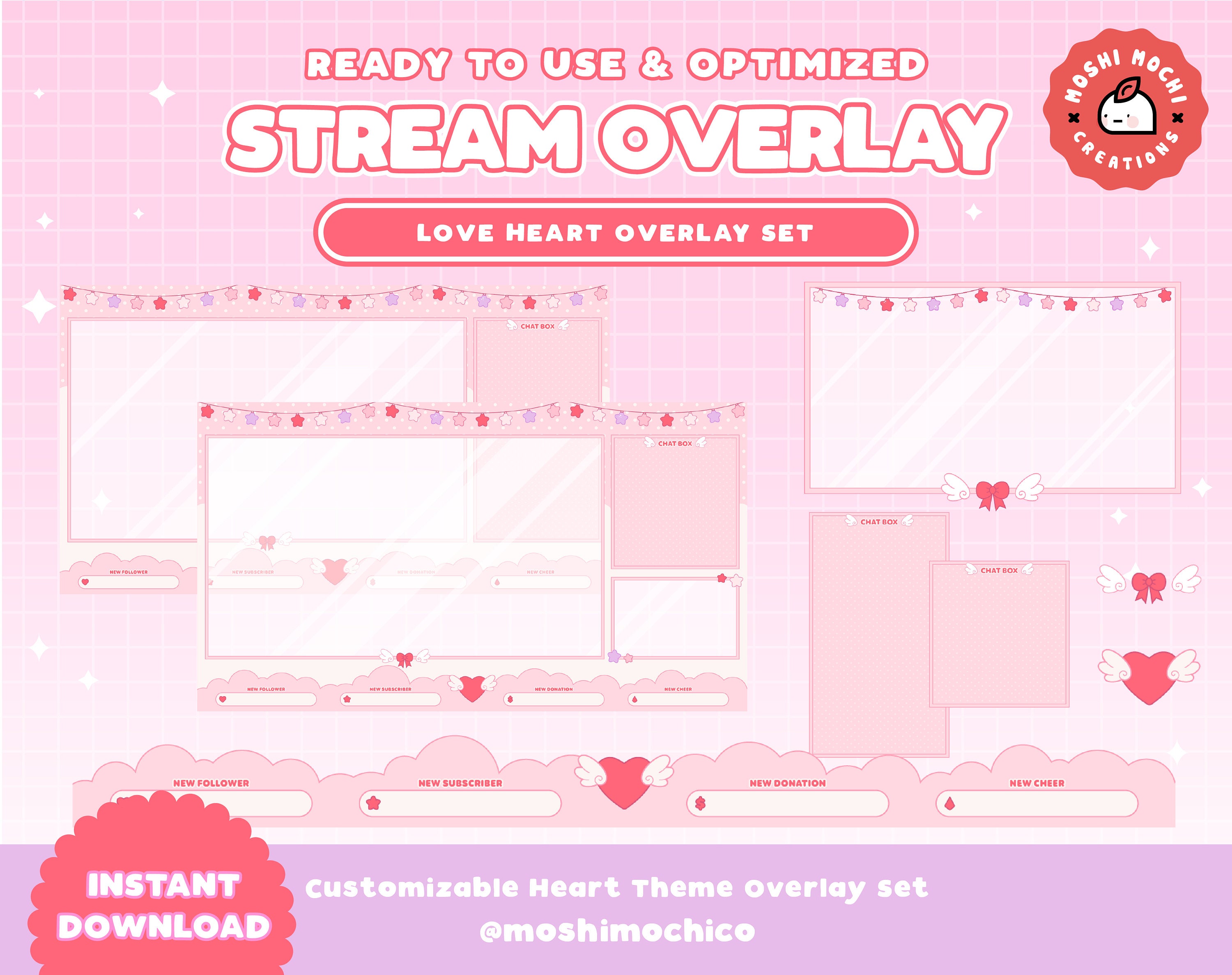 Customizable Twitch Overlay Set | Valentines Stream Package