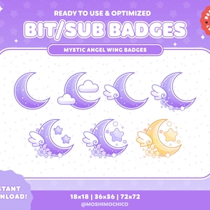Twitch Sub Badges / Bit Badges / Mystic Pastel Sparkle Moon Collection / Floral / Kawaii / Streamer / Cloud / Purple / Lavender