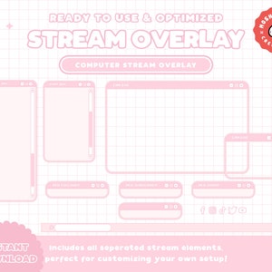Twitch Cute Soft Pink Computer Screen Stream Overlay Set / Kawaii / Aesthetic / Webcam / Border / Pastel / Custom / Streamer / Package