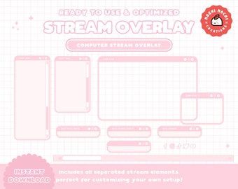 Twitch Cute Soft Pink Computer Screen Stream Overlay Set / Kawaii / Aesthetic / Webcam / Border / Pastel / Custom / Streamer / Package