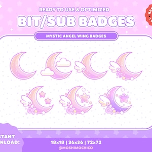 Twitch Sub Badges / Bit Badges / Pink Mystic Pastel Sparkle Moon Collection / Floral / Kawaii / Streamer / Cloud / Yellow