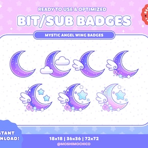 Twitch Sub Badges / Bit Badges / Mystic Sparkle Moon Collection / Floral / Kawaii / Streamer / Cloud / Rose / Bleu / Jaune