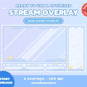 Twitch Cute Baby Blue Cloudy Moon Overlay / Streamer Graphics / Kawaii / Streamer / Sparkle / Cloud / Star / Pastel
