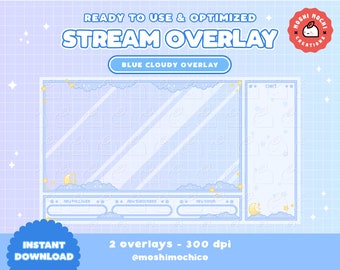 Twitch Cute Baby Blue Cloudy Moon Overlay / Streamer Graphics / Kawaii / Streamer / Sparkle / Cloud / Star / Pastel