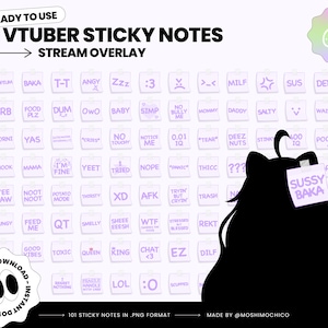 101 Purple Vtuber Sticky Note Set, Funny Stream Overlay, P2U Vtuber Stream Assets, Custom, PNGtuber, Streamer Setup, Cute Aesthetic, Sus