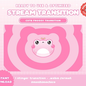 Pink Frog Stinger Transition / Stream Transition / Cute Froggy Overlay / Kawaii / Streamer / Pastel / Streamer Graphics / Screen