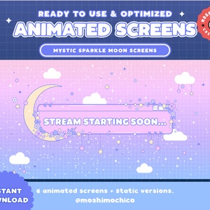 Animated Twitch Stream Screens / Mystic Pastel Moon Aesthetic / Stream Setup / Overlay Set /  Offline / Brb / Starting Soon / Gaming
