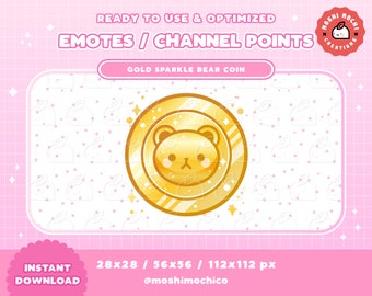 Twitch Gold Bear Coin Emotes / Channel Points / Badges / Kawaii / Streamer / Flower / Streamer Graphics / Discord / Sparkle / Animal