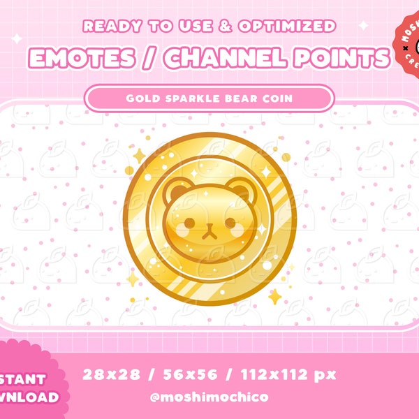 Twitch Gold Bear Coin Emotes / Channel Points / Badges / Kawaii / Streamer / Flower / Streamer Graphics / Discord / Sparkle / Animal