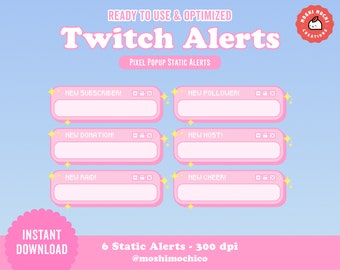 6x Twitch cute Pink Pixel Pop Up Box Fenster statische Warnungen / neue Follower / Abonnent / Host / Raid
