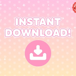 Puede incluir: Fondo rosa y naranja con un patr&oacute;n de estrellas blancas. El texto "INSTANT DOWNLOAD!" est&aacute; en blanco con un contorno rosa. Un c&iacute;rculo rosa con un icono de flecha de descarga blanca est&aacute; en el centro de la imagen.