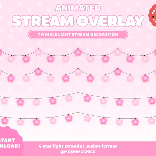 Animated Pink Star Light Overlay / Twinkle Star Lights / Cute Aesthetic / Stream Setup / Overlay / Custom / Pastel / Custom