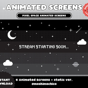 ANIMATED Twitch Pixel Space Starry Sky Screens / Custom overlay / Offline / Brb / Starting Soon / Cool / Streamer / Plant / Moon / Cloud