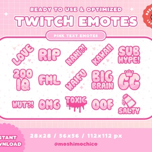 Twitch Text Emotes - süße rosa Blase funkeln Twitch Emote Set / Abzeichen / Kawaii / Streamer / lustig / Liebe / Pastell / Waifu / GG