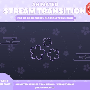 ダークチェリーブロッサムスティンガートランジション、Twitchスティンガートランジション、かわいいシーン、アニメーションオーバーレイ、日本のテーマ、Lofi美学