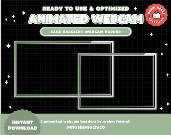 Borde de cámara web verde Sage animado para transmisión / superposición de cámara / marco de cámara / configuración de streamer / jugador / personalizado