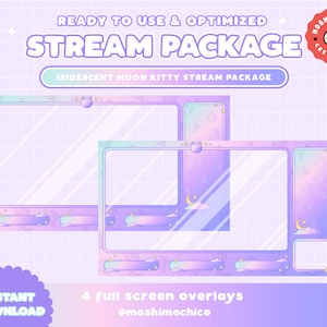 Twitch Stream Package Iridescent Rainbow Sparkle Moon Kitty - Etsy