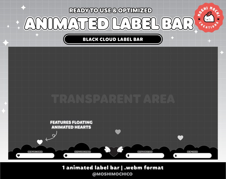 Animated Stream Label Bar / Cute Black and White Cloud Theme / Cute ...