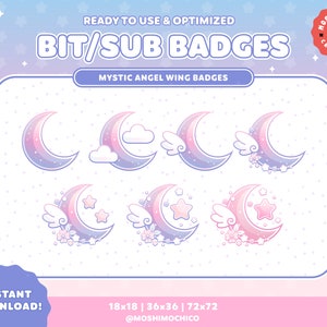 Twitch Sub Badges / Bit Badges / Soft Sky Mystic Pastel Sparkle Moon Collection / Floral / Kawaii / Streamer / Cloud / Pink / Blue / Purple