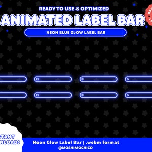 Neon Blue Label Bar for Twitch / Animated Simple Aesthetic Overlay / Lofi / Stream Overlay / Setup / Custom / Glow / Custom / New Sub