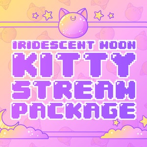 Twitch Stream Package - Gradient Sparkle Moon Kitty / Streamer Graphics / Kawaii / Streamer / Spooky / Pastel / Aesthetic / Overlay / Screen