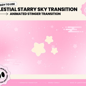 Celestial Starry Sky Stinger Transition, Pink Twitch Stinger Transition, Scene, Animated Overlay, Light Theme, Lofi Aesthetic, Streamer