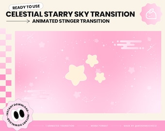 Celestial Starry Sky Stinger Transition, Pink Twitch Stinger Transition, Scene, Animated Overlay, Light Theme, Lofi Aesthetic, Streamer