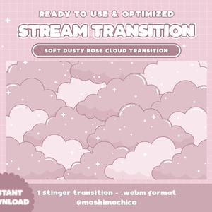 Twitch Stinger トランジション | ストリーム トランジション | ダスティ ローズ オーバーレイ | クラウド | かわいいストリーム セットアップ | かわいい | スパークル | オーバーレイ | スクリーン