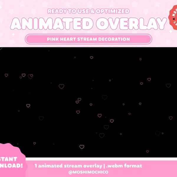 Animated Pink Heart Stream Add-On / Stream Decoration / Calming Cute Aesthetic / Stream Setup / Overlay / Custom Vtuber Background / Pastel