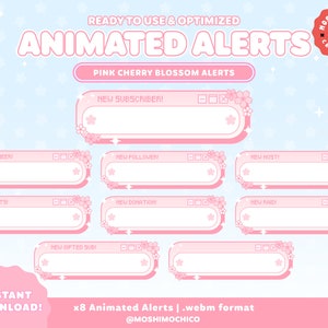 Pink Cherry Blossom Animated Twitch Alerts / Cute Computer Window / New Follower / Subscriber / Host / Raid / New Donation / Stream Alerts