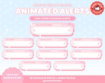 Pink Cherry Blossom Animated Twitch Alerts / Cute Computer Window / New Follower / Subscriber / Host / Raid / New Donation / Stream Alerts