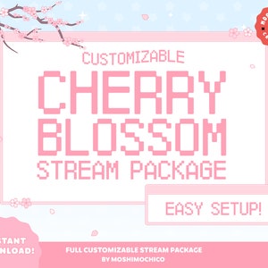 Cherry Blossom Anpassbares Twitch Overlay Set |  Dreamy Stream Paket | Süßes Pastell Thema | Stream-Einrichtung | Rosa Florale Packung | GamerZimmer
