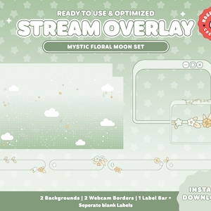 Sage Mystic Stream Overlay Set for Twitch / Pastel Floral Kawaii / Galaxy Aesthetic / Webcam / Border / Simple / Custom / Streaming Setup image 6