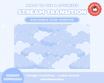 Twitch Stinger-övergång | Stream-övergång | Scenövergång | Blått glittrande moln | Söt Stream-uppsättning | Kawaii | Överlagring | Skärm