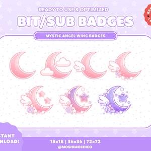 Twitch Sub Badges / Bit Badges / Mystic Pastel Sparkle Moon Collection / Floral / Kawaii / Streamer / Cloud / Pink / Purple