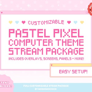 Pastel Twitch Overlay Package, Twitch Pack, Cute Stream Overlay, Computer Desktop Theme, Stream Loading Bar, BRB, Starting Soon Screen