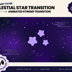 Celestial Starry Sky Stinger Transition, Purple Twitch Stinger Transition, Scene, Animated Overlay, Dark Theme, Lofi Aesthetic, Streamer