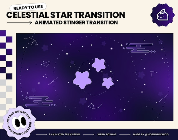 Celestial Starry Sky Stinger Transition, Purple Twitch Stinger Transition, Scene, Animated Overlay, Dark Theme, Lofi Aesthetic, Streamer