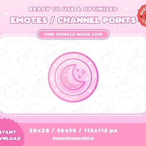 Moon Coin Emote / Twitch Channel Point / Badges / Kawaii / Streamer / Pastel Pink / Streamer Graphics / Sky / Gamer / Sparkle