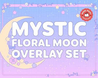 Mystic Stream Overlay Set for Twitch / Pastel Floral Kawaii / Galaxy Aesthetic / Webcam / Border / Simple / Custom / Streaming Setup