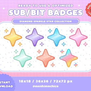 Twitch Sub Badges / Bit Badges - Bright Pastel Sparkle Star / Kawaii / Rainbow / Stream Setup / Bits