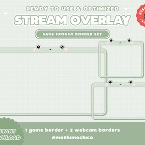 Stream Webcam Border / Twitch Overlay / Cute Sage Frog / Game Frame / Streamer Graphics / Kawaii / Sparkle / Animal / Green