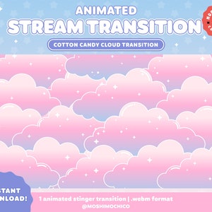 Twitch Stinger トランジション | ストリーム トランジション | コットン キャンディ クラウド パステル オーバーレイ | かわいいストリーム セットアップ | かわいい | ソフト | オーバーレイ | スクリーン