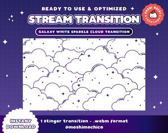 Twitch Stinger Overgang | Stream Transition | Witte Wolk | Hemelse | Galaxy | Cute Stream Setup | Kawaii | Sprankelen | Overlay | Scherm