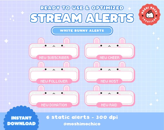 6x Twitch White Bunny Rabbit Static Alerts New Follower Etsy 6x Twitch White Bunny Rabbit Static Alerts New Follower Etsy