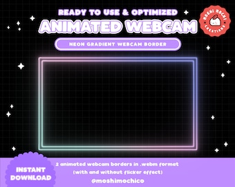 Twitch Animated Neon Webcam Border / Iridescent / Animated Camera Frame / Gradient Border / Custom Cam / Stream Setup / Streamer / Overlay